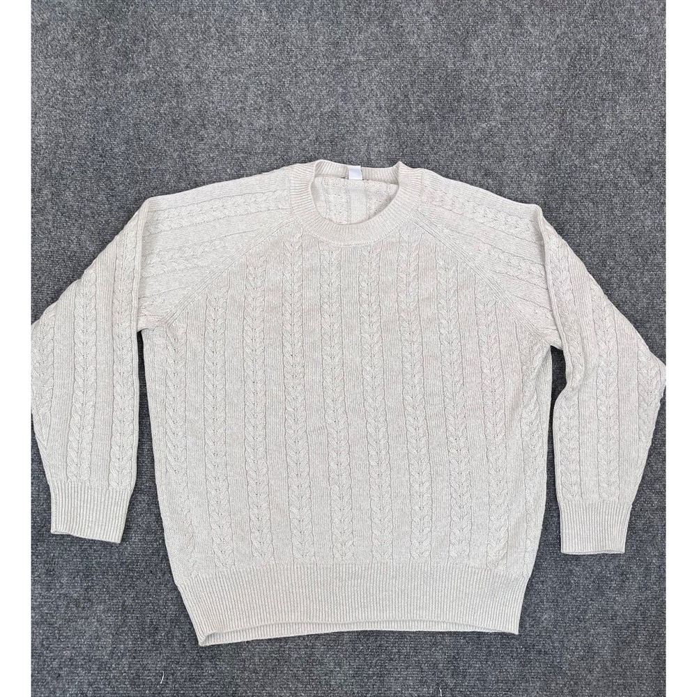 Athleta Women's Cable Knit Pullover SweaterLight Gray Silver Metallic Size Large
